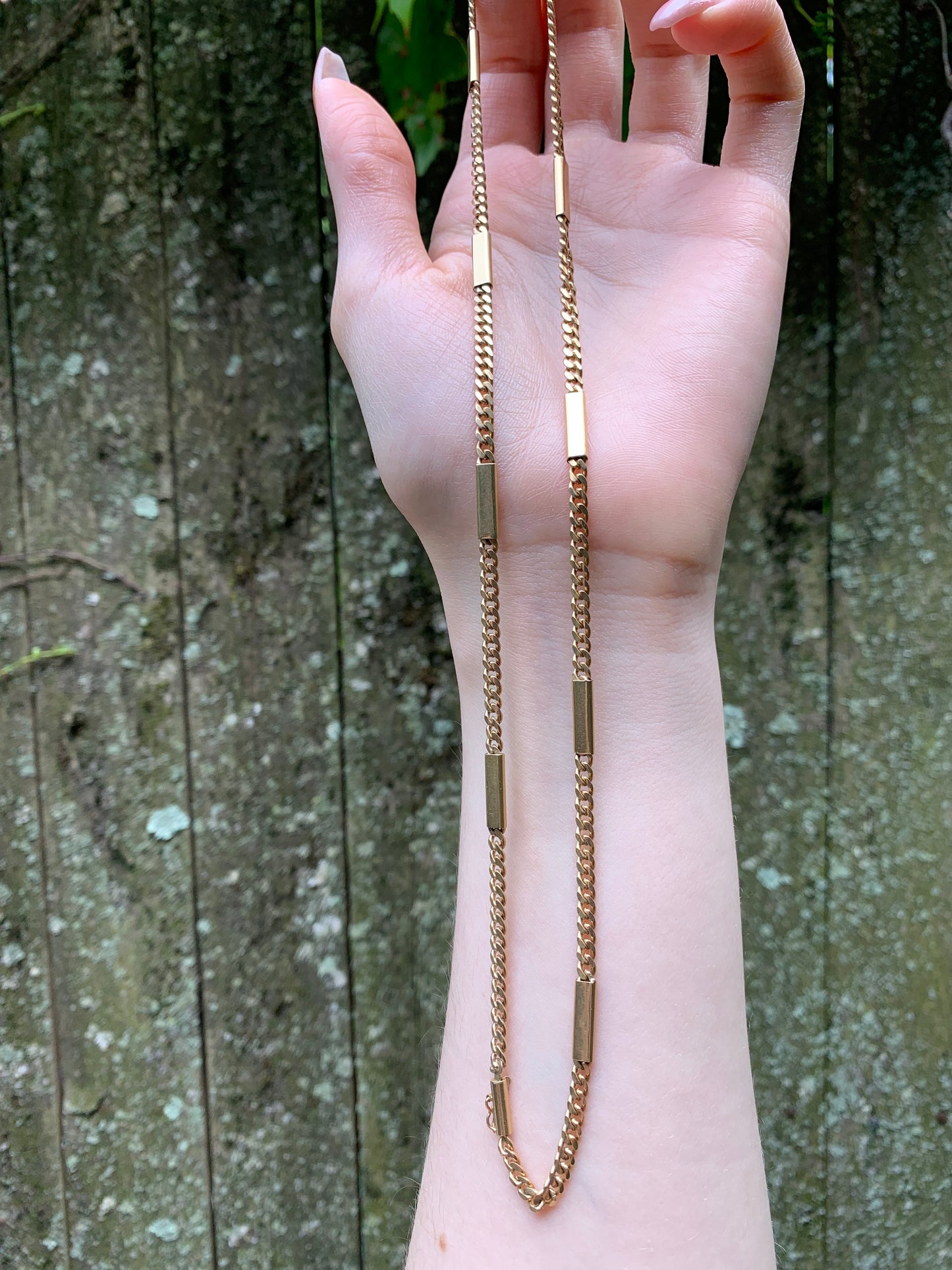 14K Gold Curb Station Chain