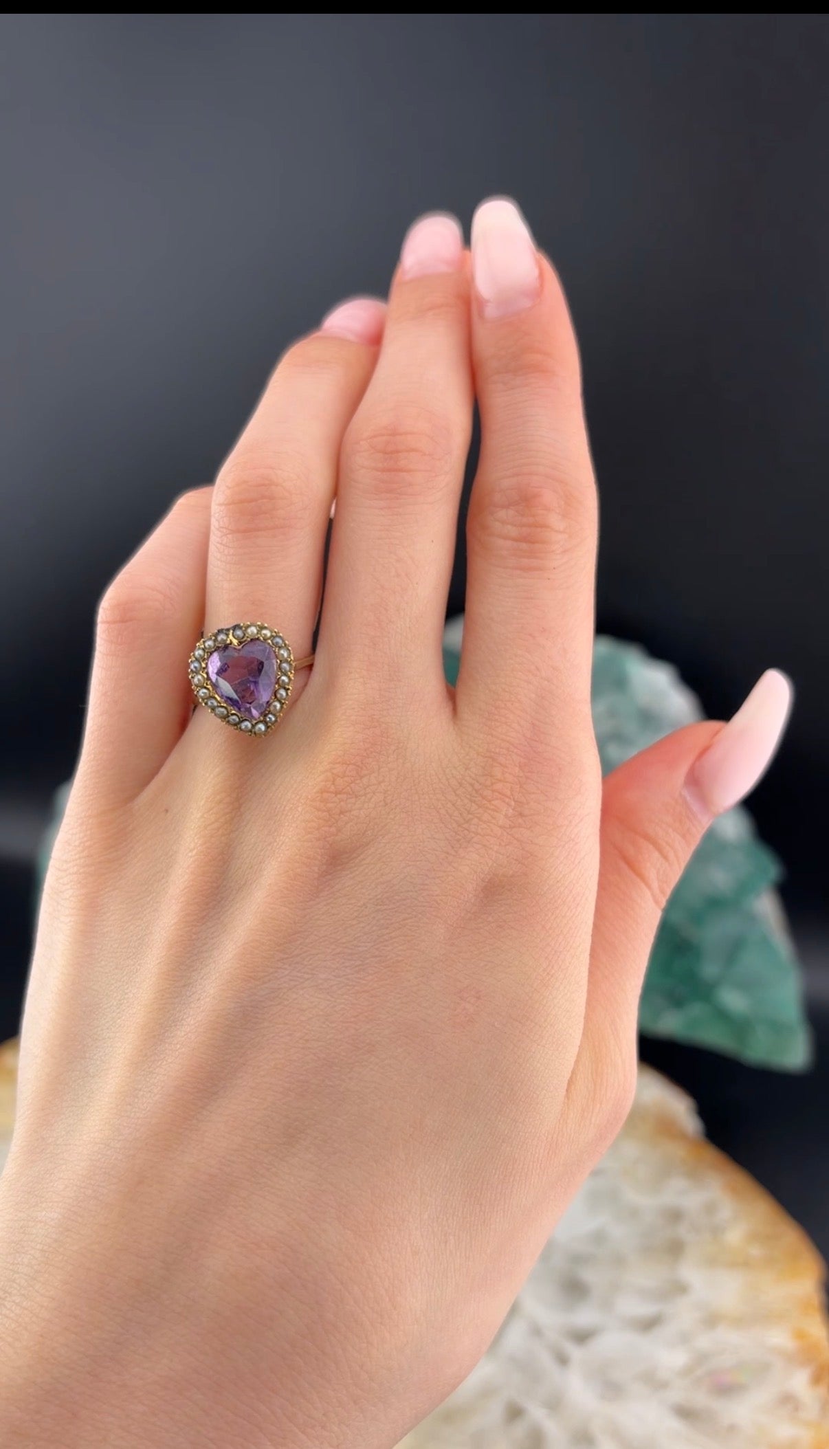Antique 14K, Amethyst & Seed Pearl Conversion Ring