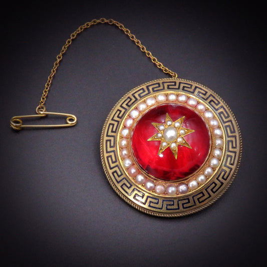 Bold 18K Archeological Revival Brooch with Locket c.1870's K
