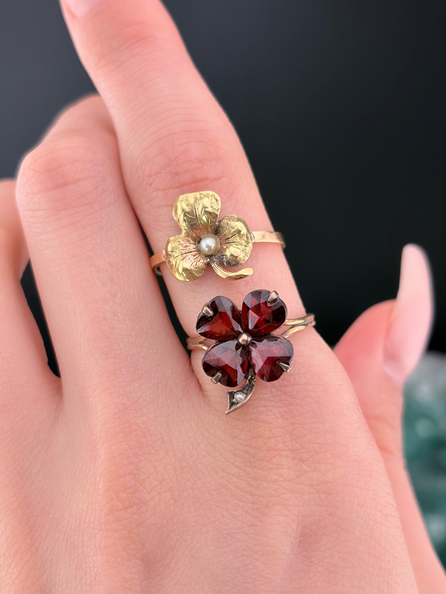 Antique 14K & Pearl Clover Conversion Ring