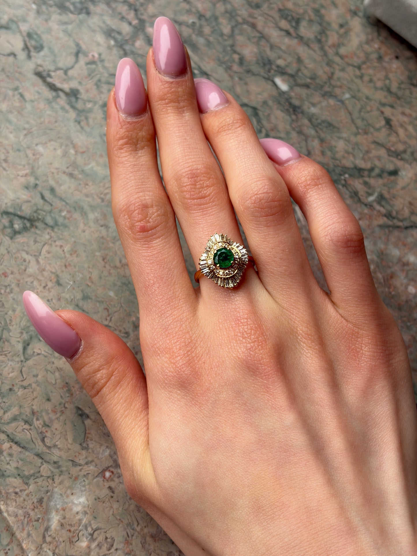 Vintage 18K, Diamond & Emerald  Cocktail Ring