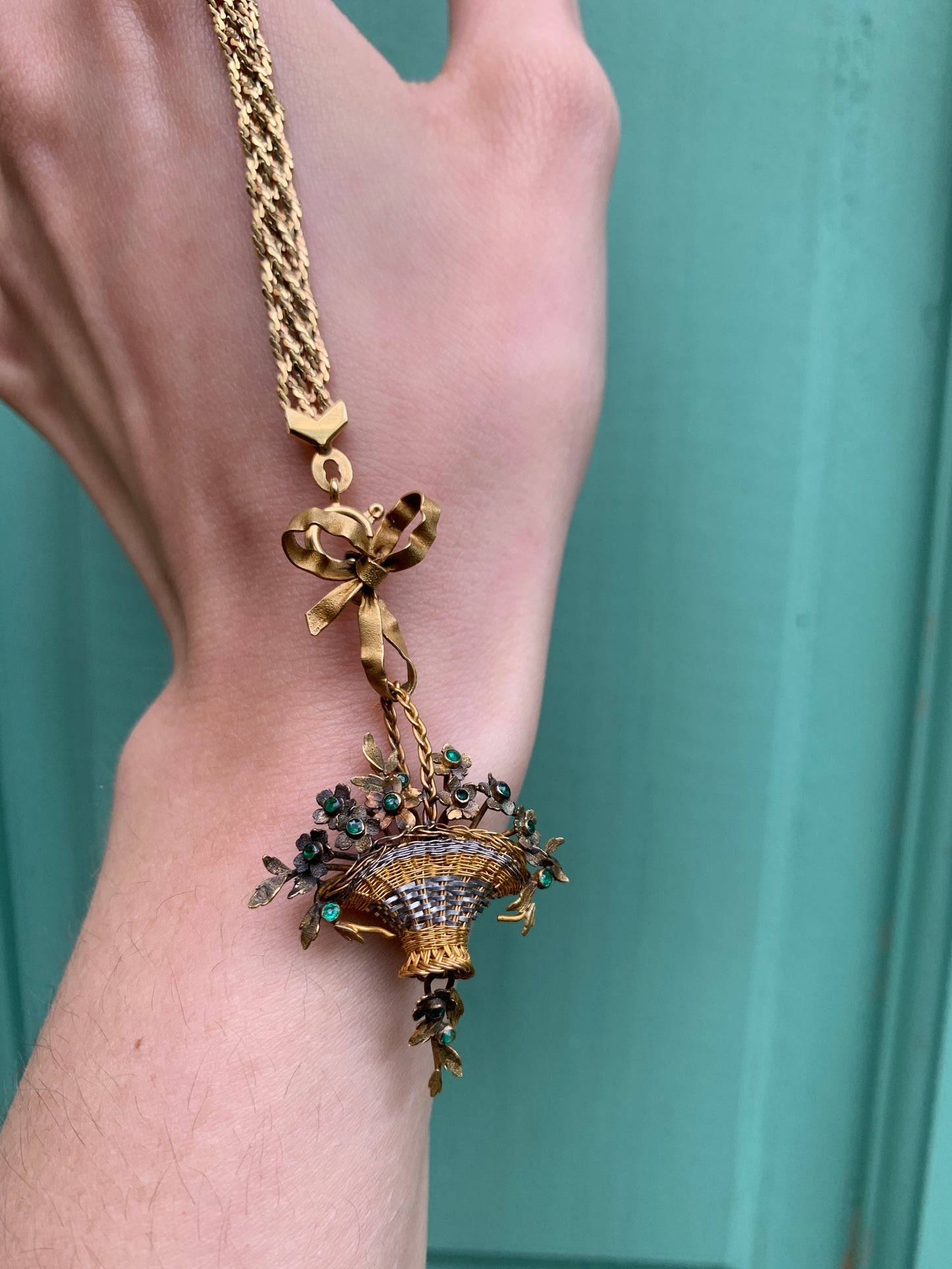 Antique 18K, Silver & Emerald Giardinetti Pendant