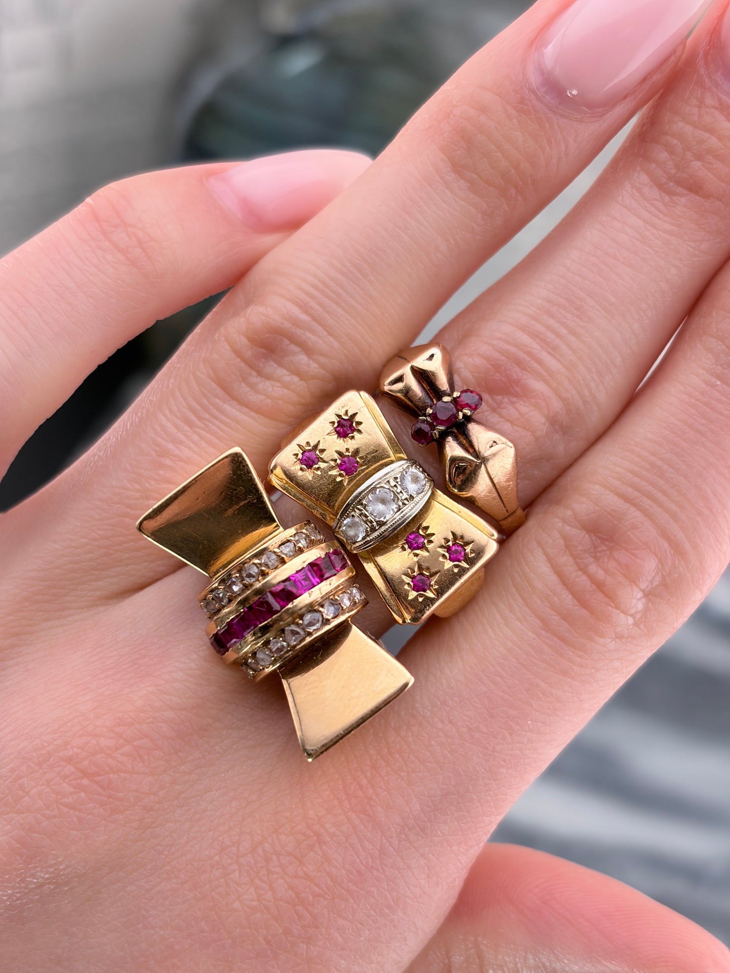 Estate 18K & Ruby Bow Ring