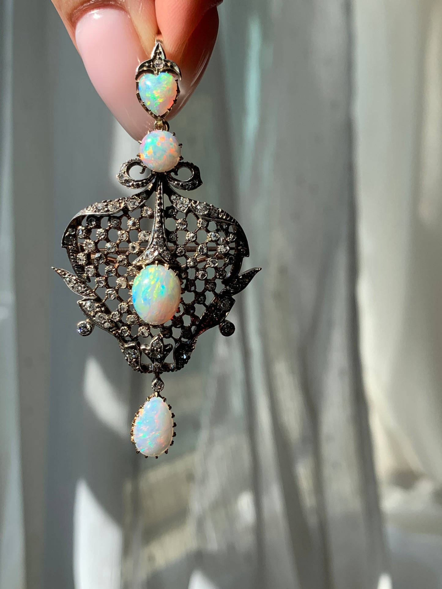 SOLD Antique French 18K, Diamond & Opal Brooch/Pendant
