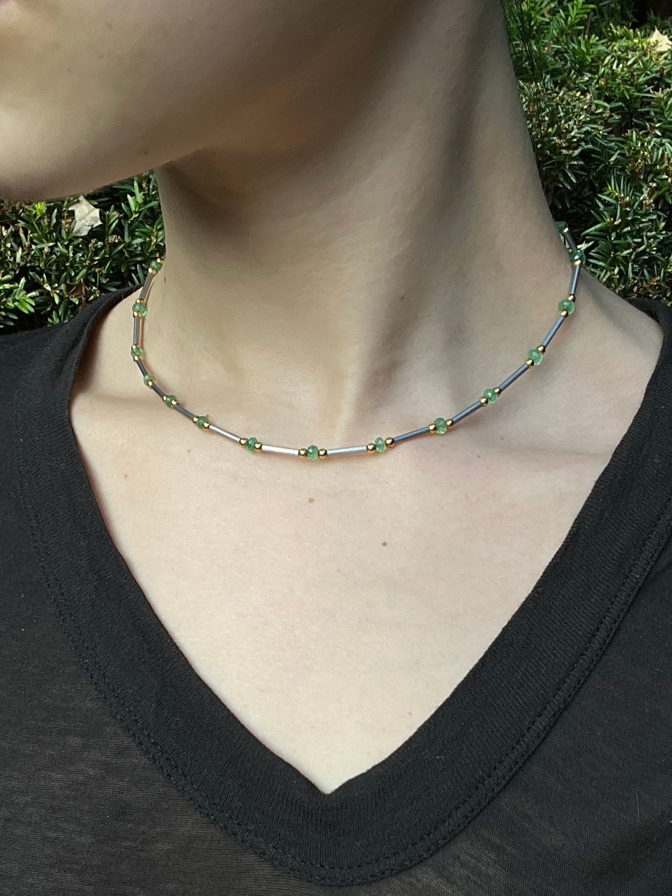 Vintage Italian 18K & Emerald Chain Necklace