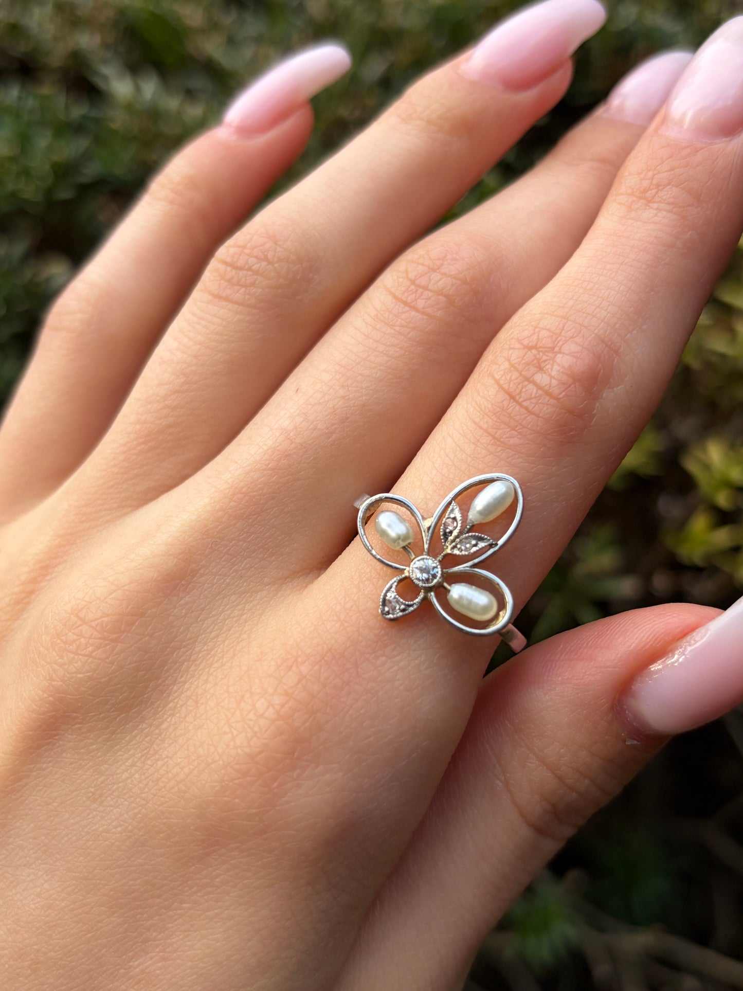 Antique Belle Epoque 18K, Platinum, Diamond & Pearl Dinner Ring