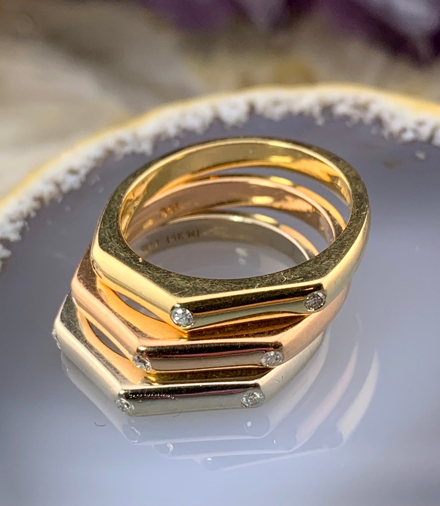 Estate 14K Tri-Gold & Diamond Stacker Rings