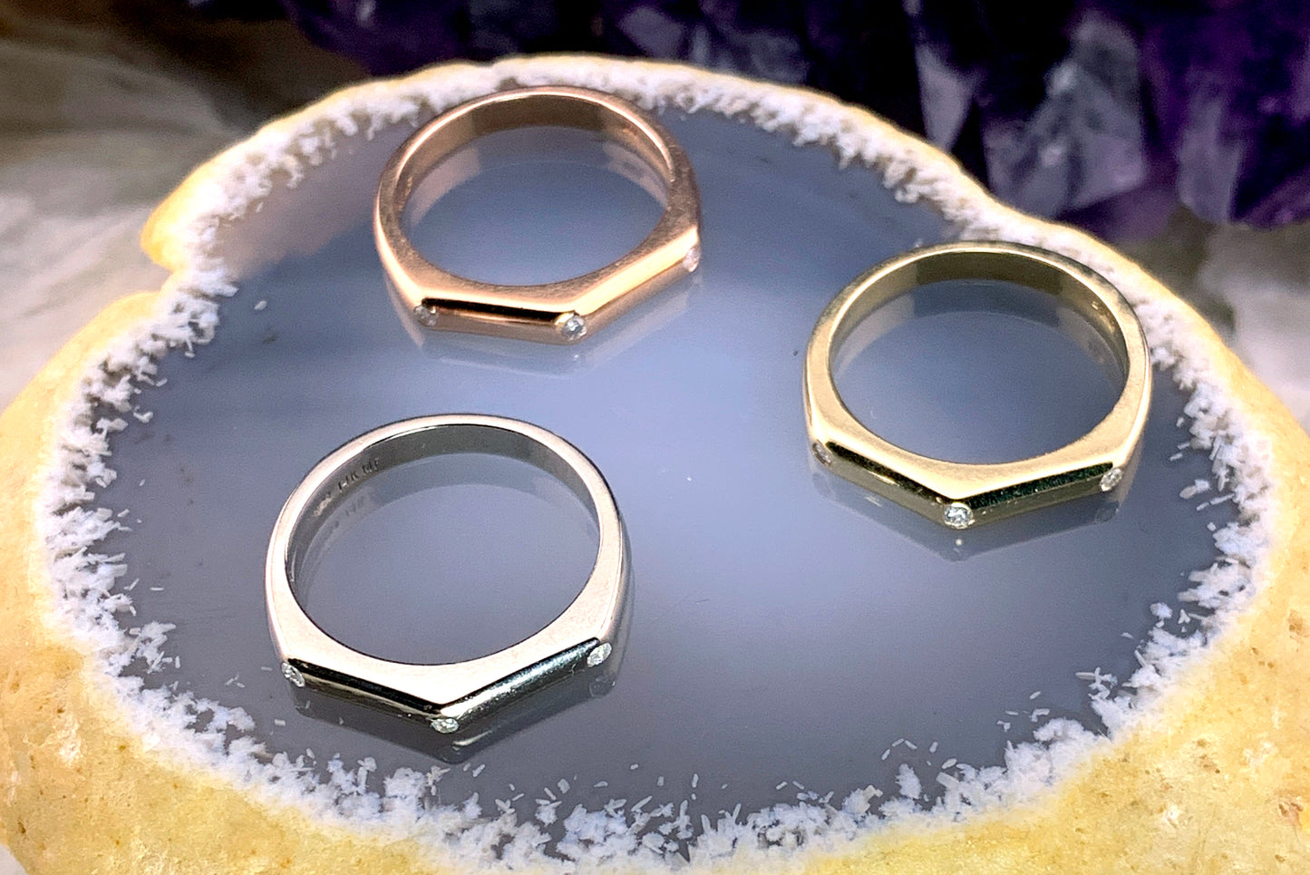 Estate 14K Tri-Gold & Diamond Stacker Rings