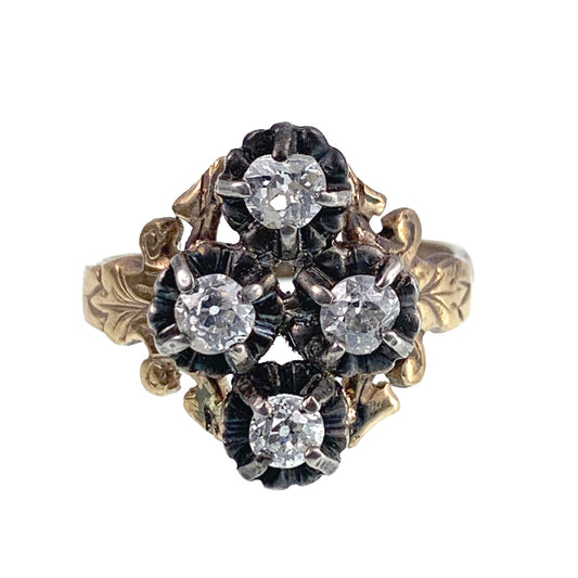 Antique 18K, 14K, Silver & Diamond Quatrefoil Conversion Ring