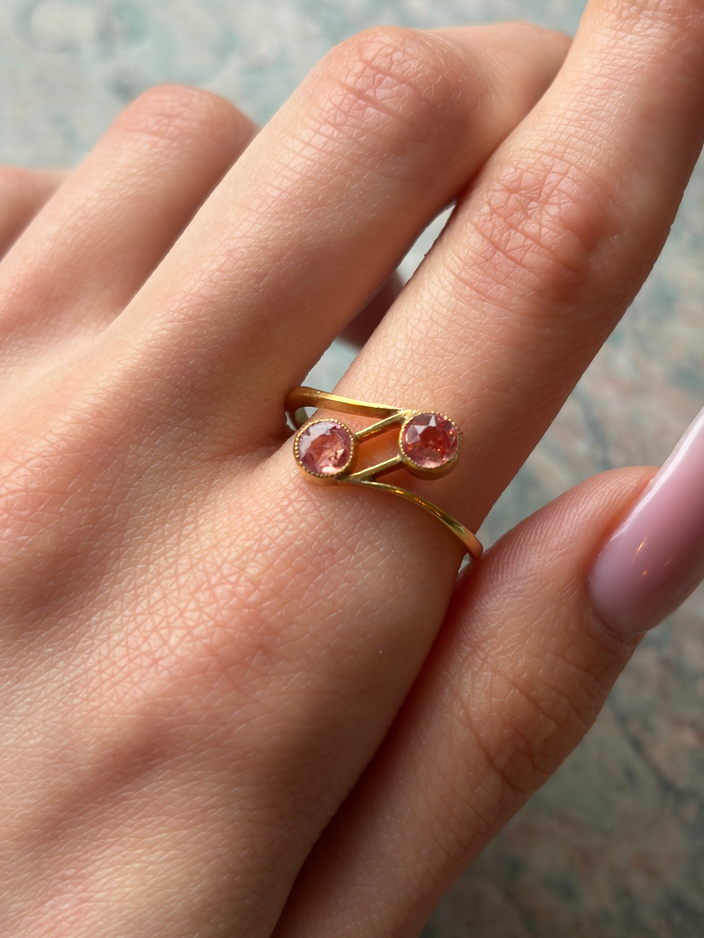 Antique Edwardian 18K & Pink Tourmaline Toi Et Moi Ring
