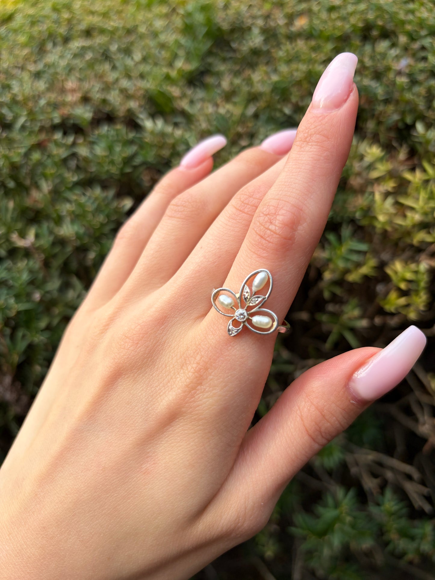 Antique Belle Epoque 18K, Platinum, Diamond & Pearl Dinner Ring
