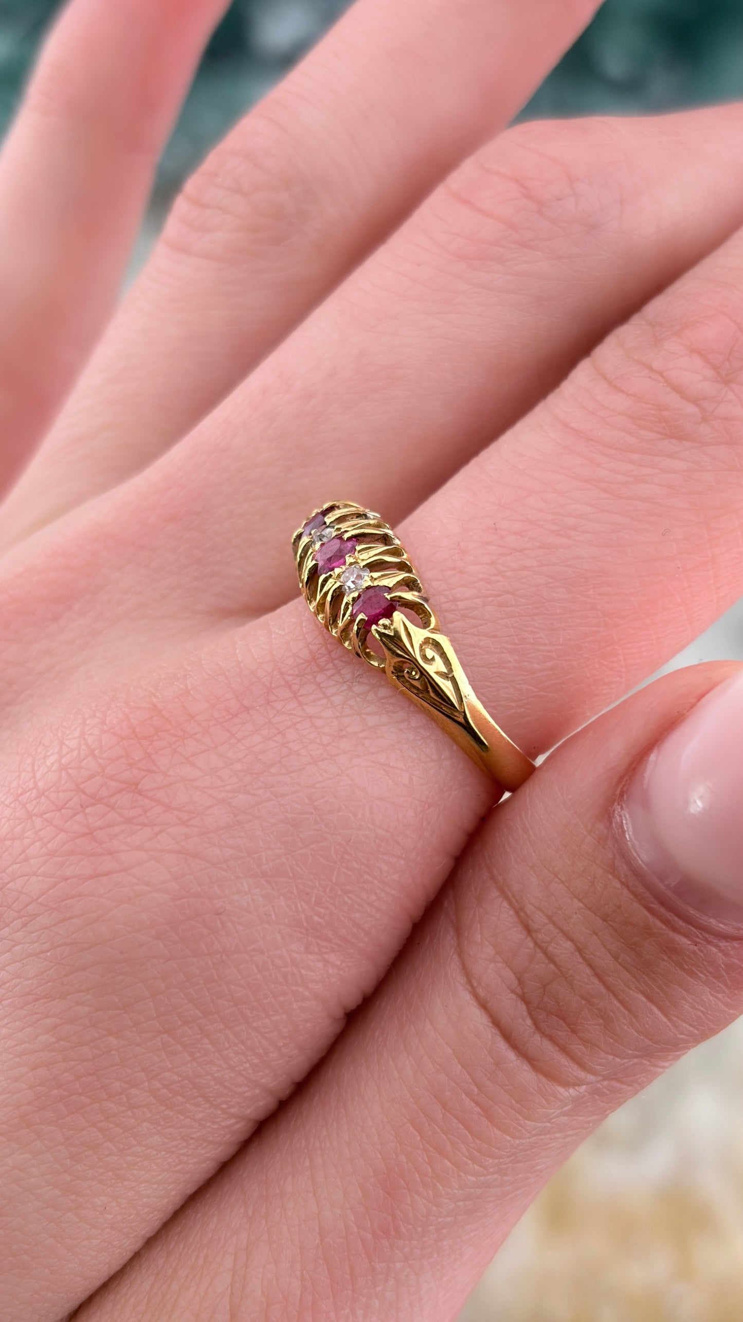 Antique English 18K, Diamond & Paste Ruby Ring