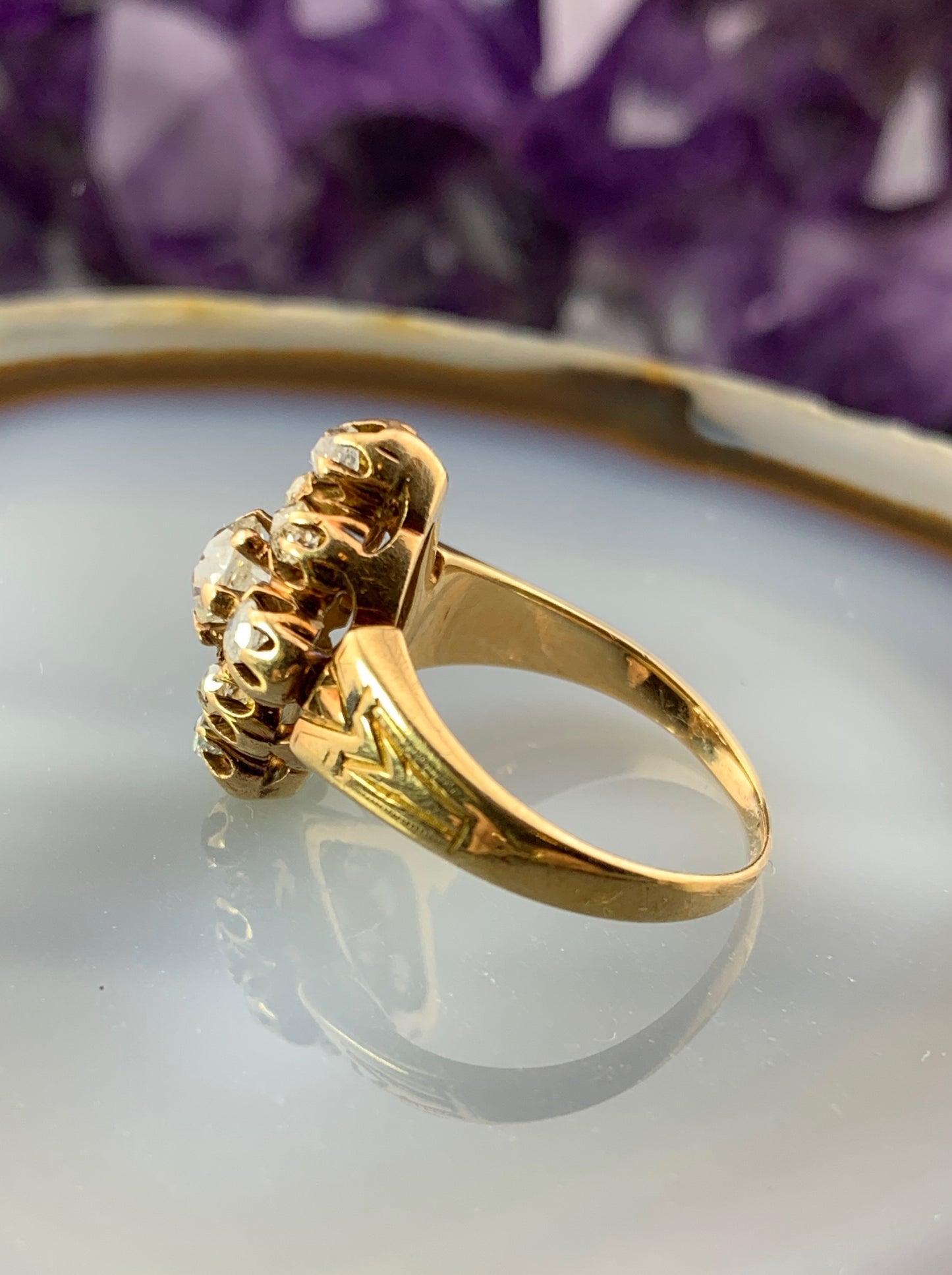 Antique Belle Epoque 14K & Diamond Navette Ring