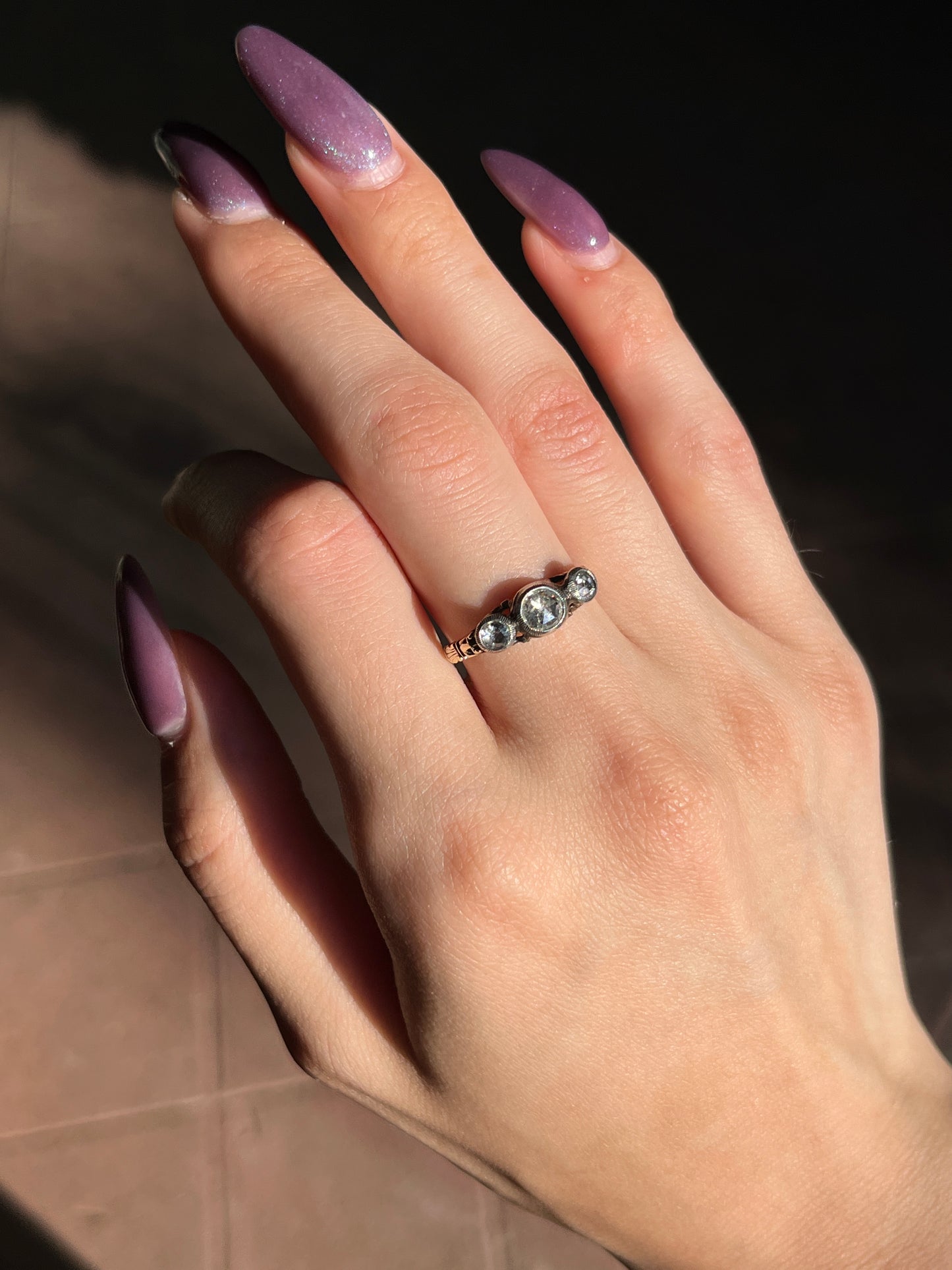 Antique Georgian 15K & Tri-Stone Diamond Ring