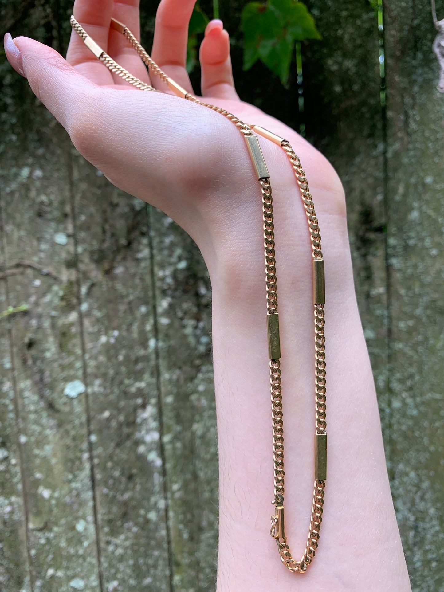 14K Gold Curb Station Chain