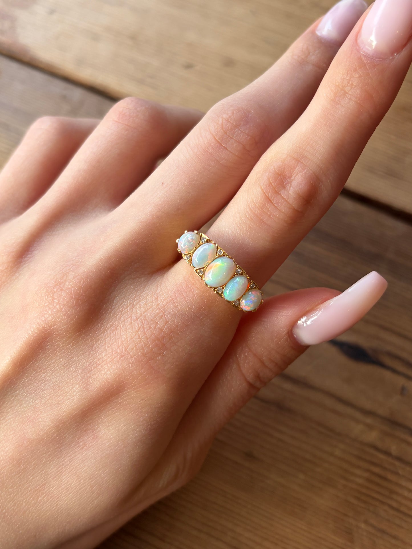 SOLD Antique 18K, Diamond & Opal Ring