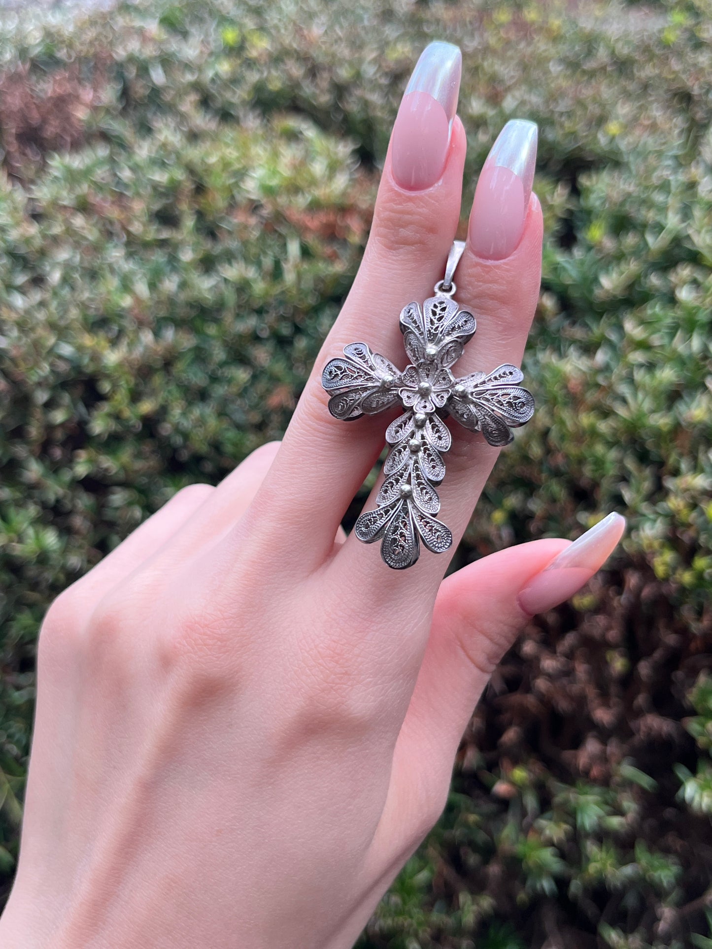 Antique Silver Filigree Cross Pendant