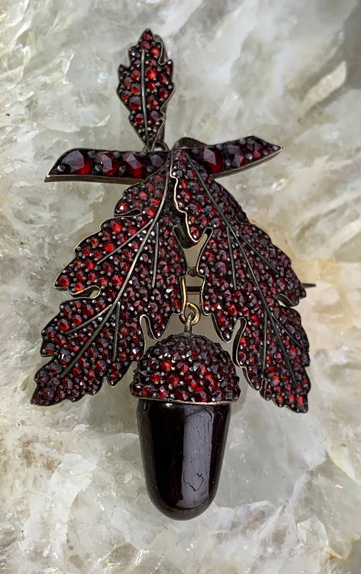 Antique 18K, Silver & Bohemian Garnet Acorn Demi-Parure