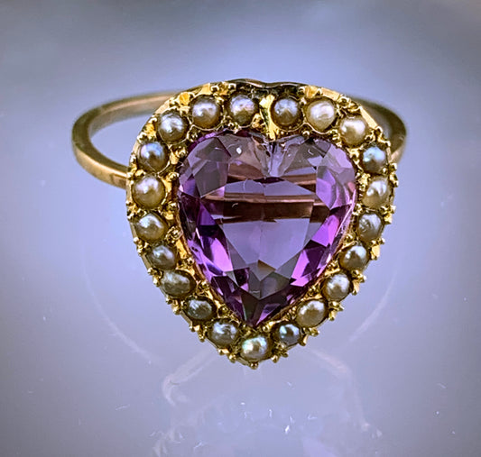 Antique 14K, Amethyst & Seed Pearl Conversion Ring