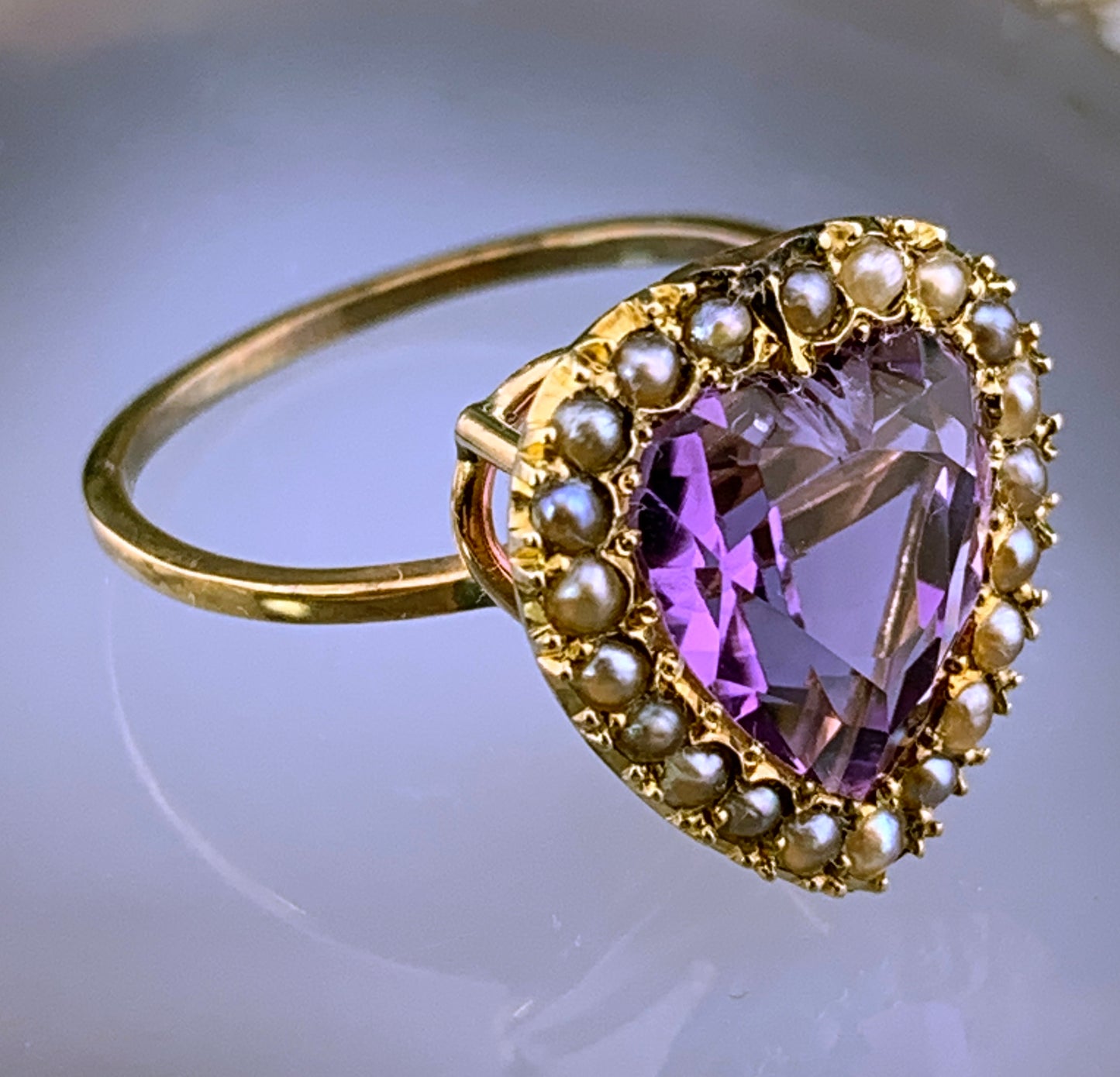 Antique 14K, Amethyst & Seed Pearl Conversion Ring