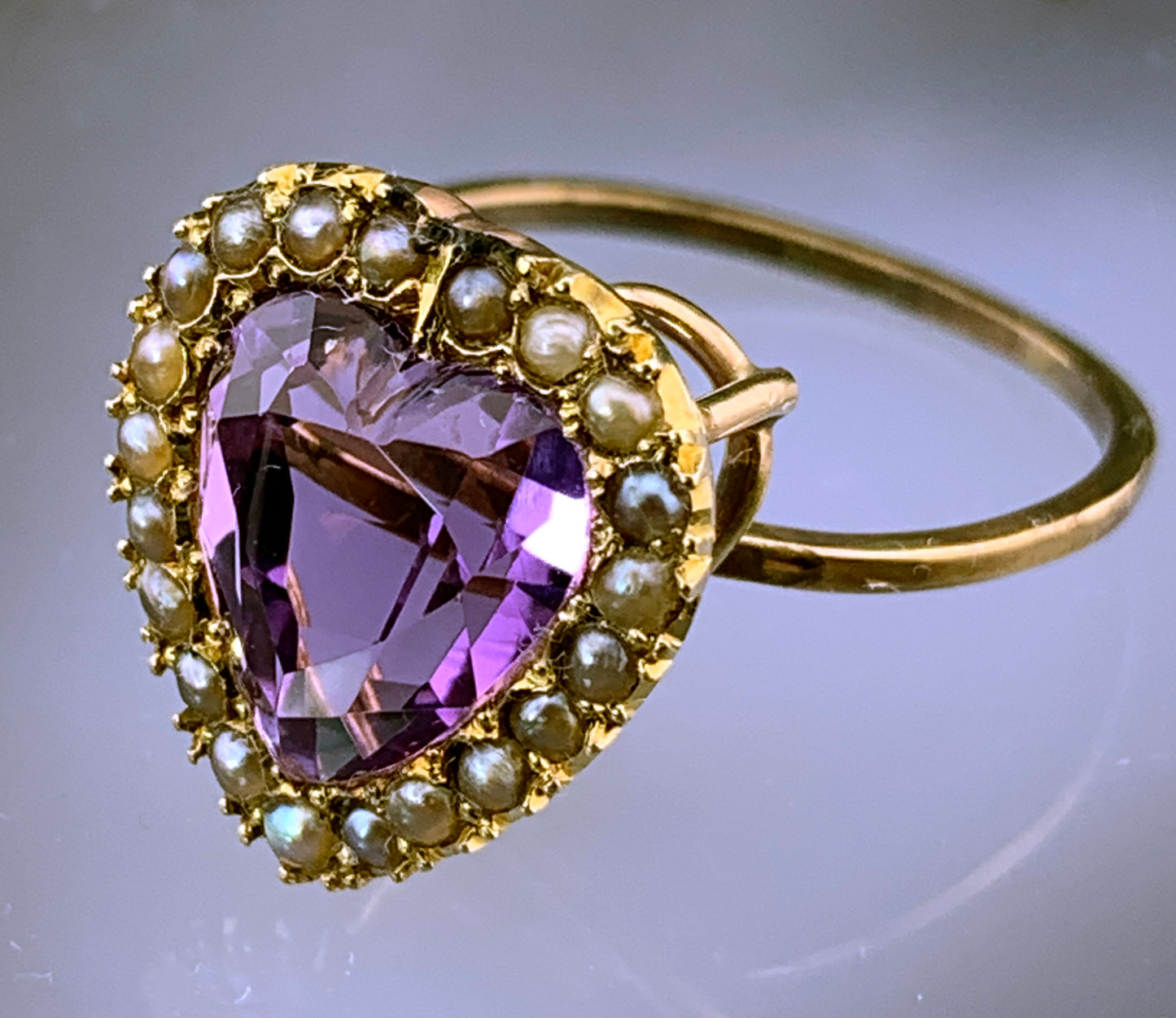 Antique 14K, Amethyst & Seed Pearl Conversion Ring