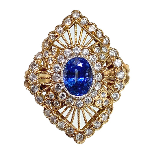 Vintage 18K, Sapphire & Diamond Cocktail Ring