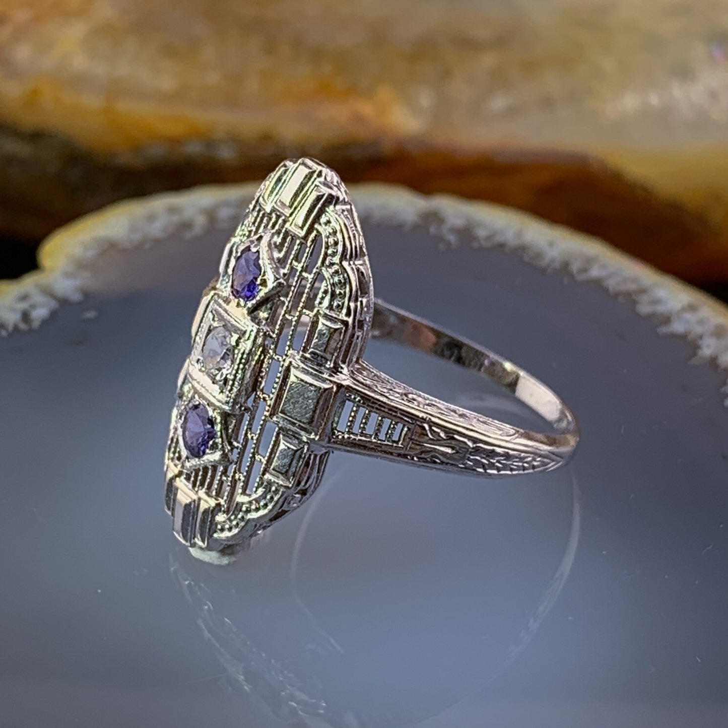 Art Deco 18K, Sapphire & Quartz Ring