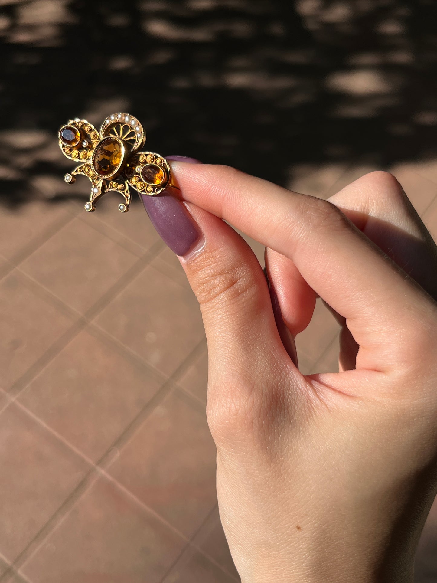 Antique Swiss 18K, Citrine & Seed Pearl Brooch