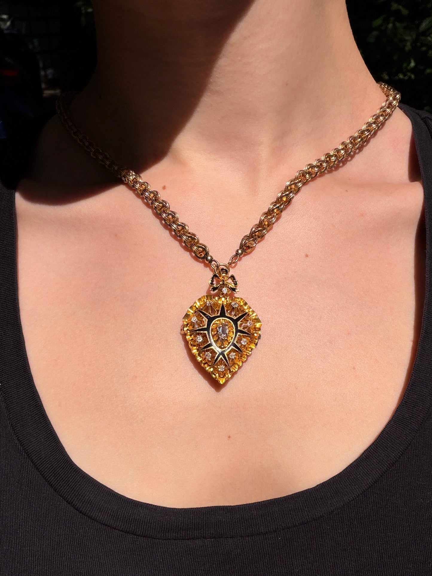 Antique Victorian 18K, Diamond & Enamel Heart Brooch/Pendant