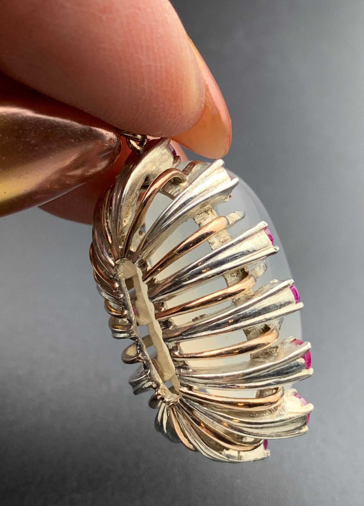 Estate Silver, Moonstone & Ruby Pendant