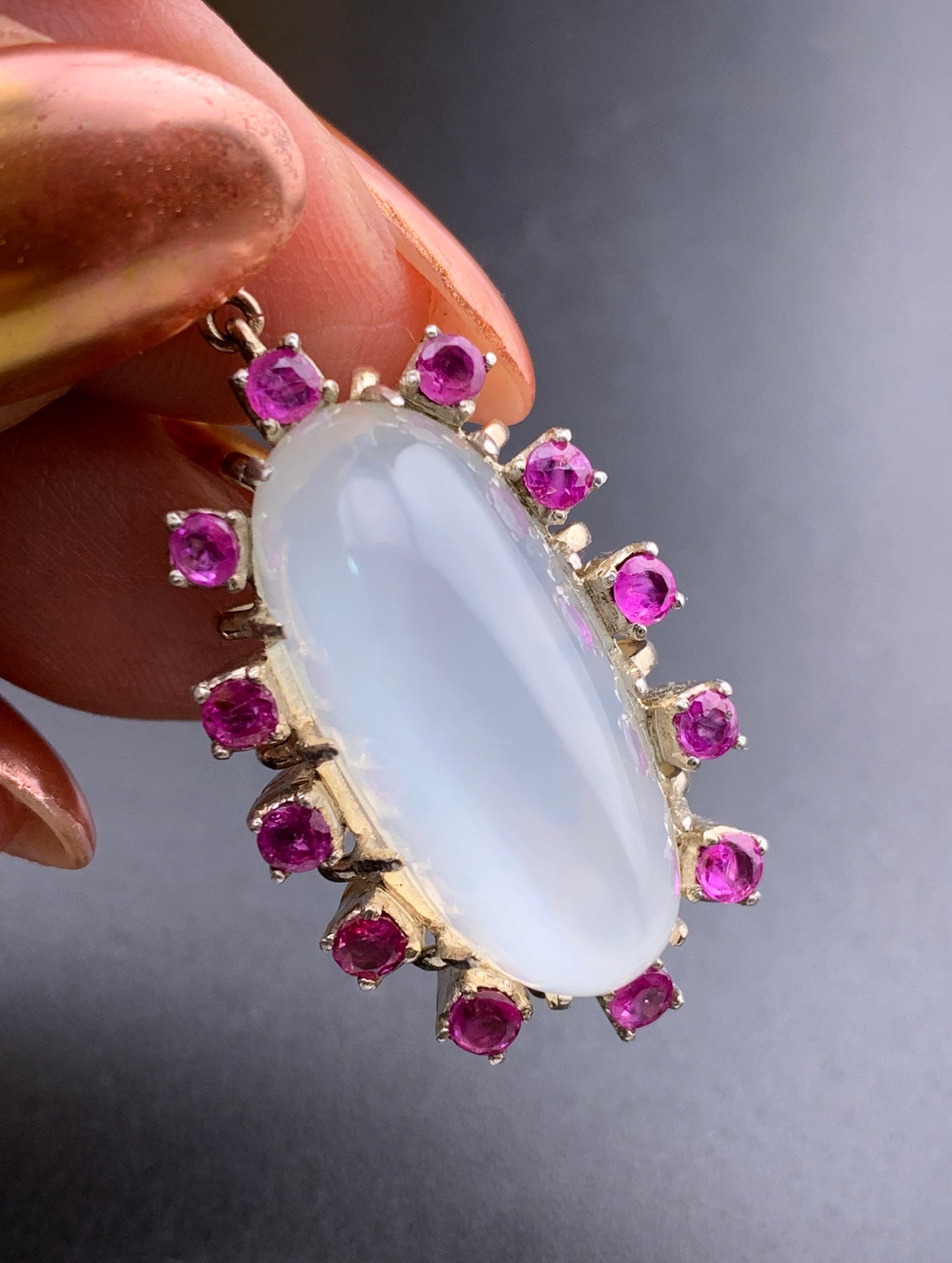 Estate Silver, Moonstone & Ruby Pendant