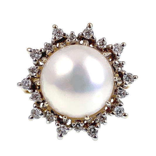 Vintage 14K, Diamond & Pearl Ring
