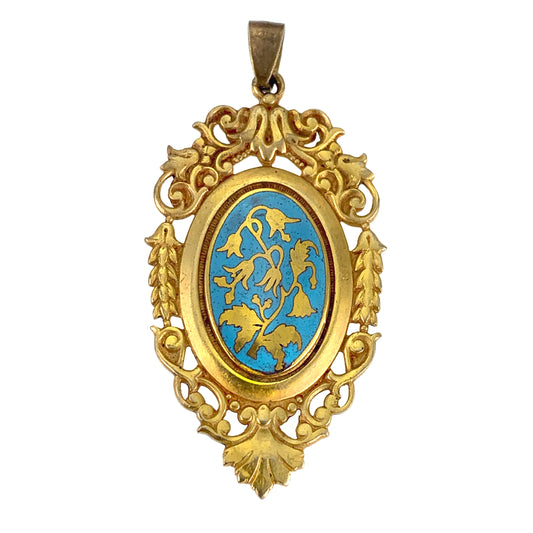 Antique French Pompone & Enamel Pendant