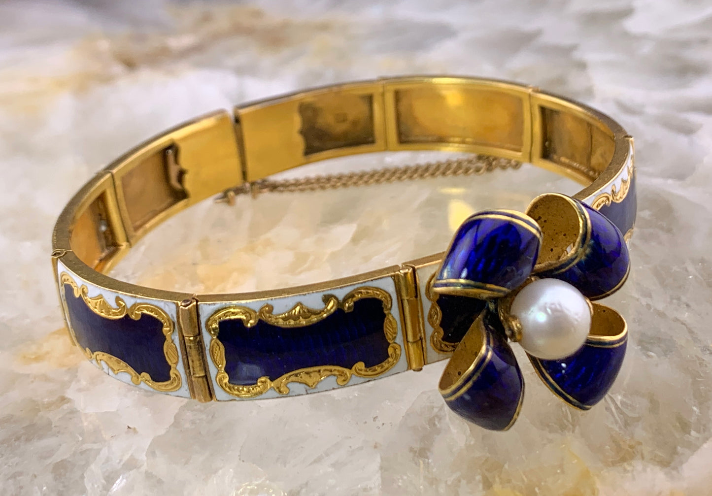 Antique 18K, Pearl & Enamel Bracelet