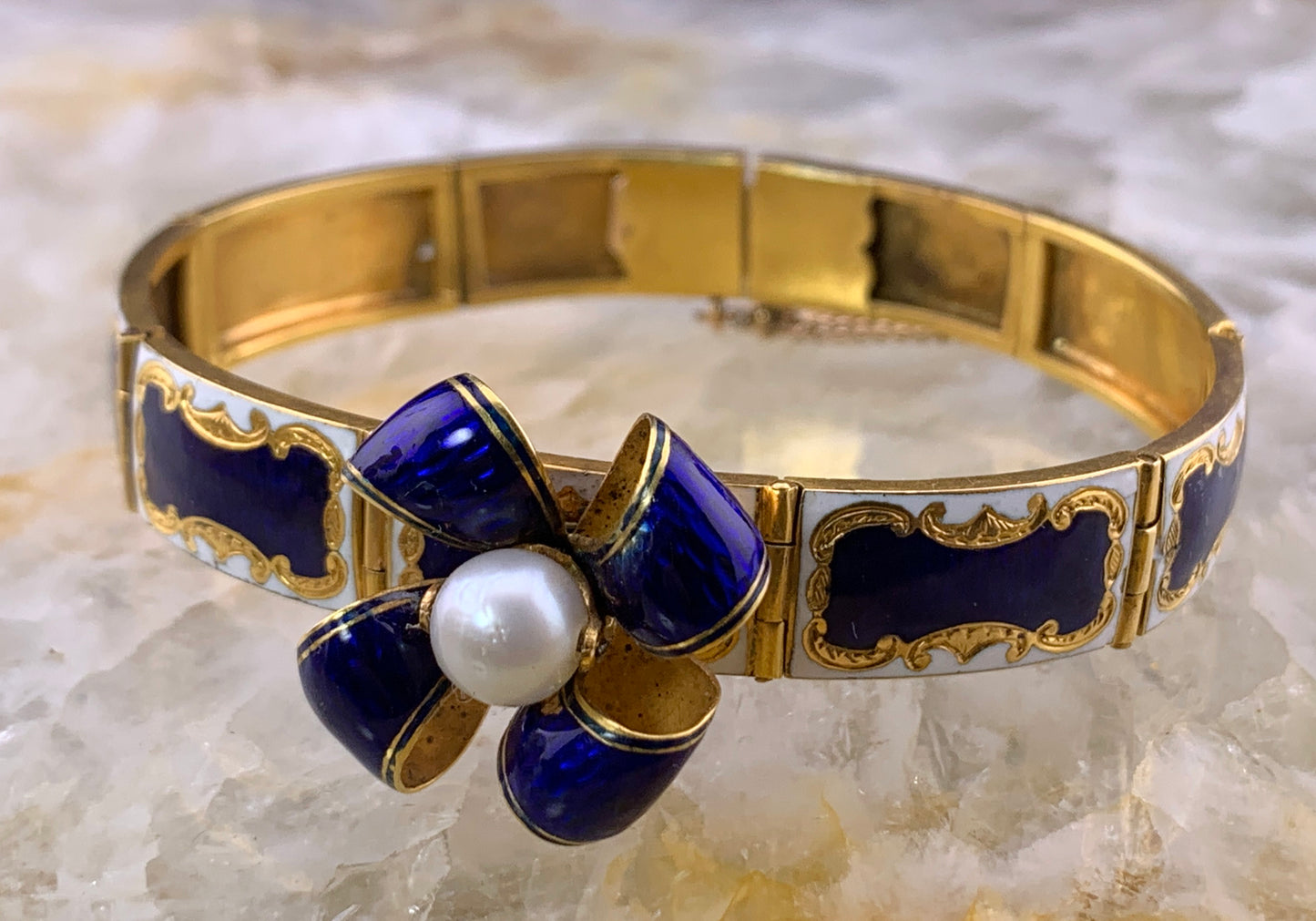 Antique 18K, Pearl & Enamel Bracelet