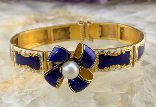 Antique 18K, Pearl & Enamel Bracelet