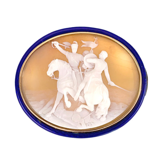 Antique 14K & Carved Shell Cameo Battle of Edessa Brooch