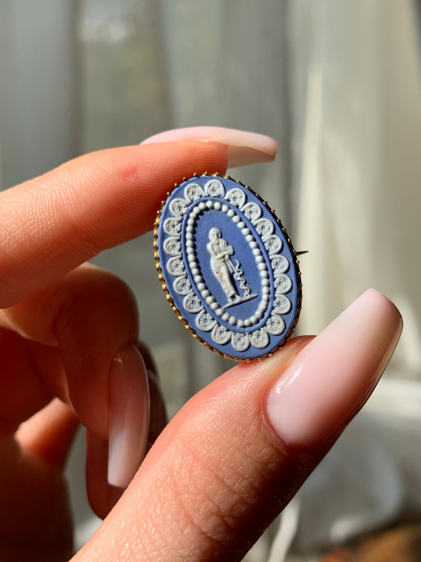 Antique 14K & Jasper Ware Wedgwood Brooch