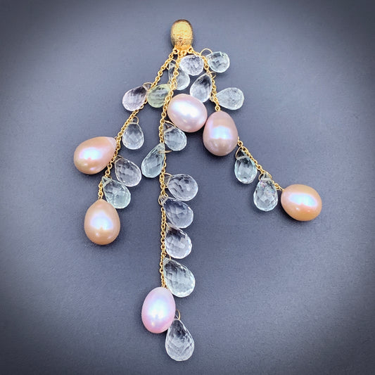 Vintage 18K, Pearl & Quartz Crystal Chandelier Pendant