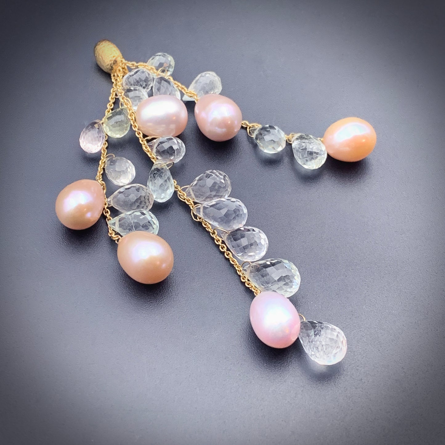 Vintage 18K, Pearl & Quartz Crystal Chandelier Pendant