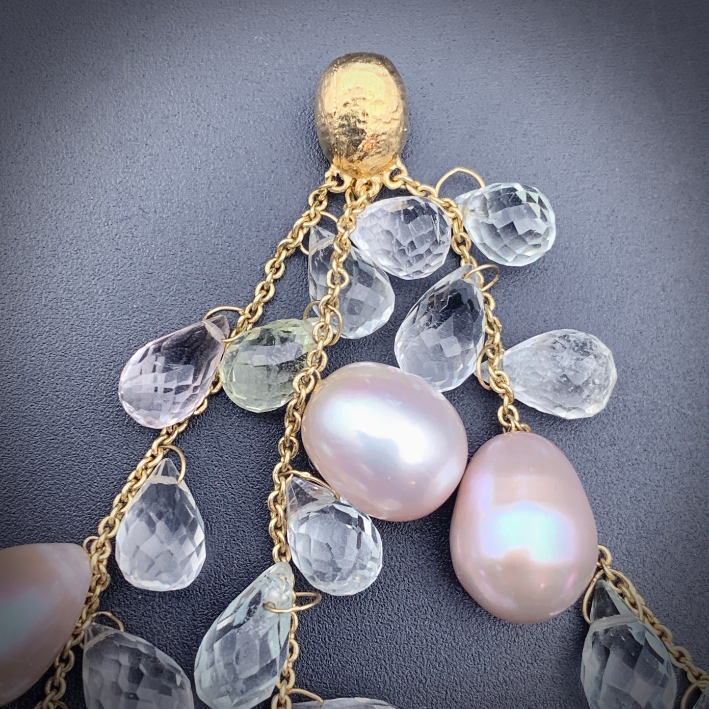 Vintage 18K, Pearl & Quartz Crystal Chandelier Pendant