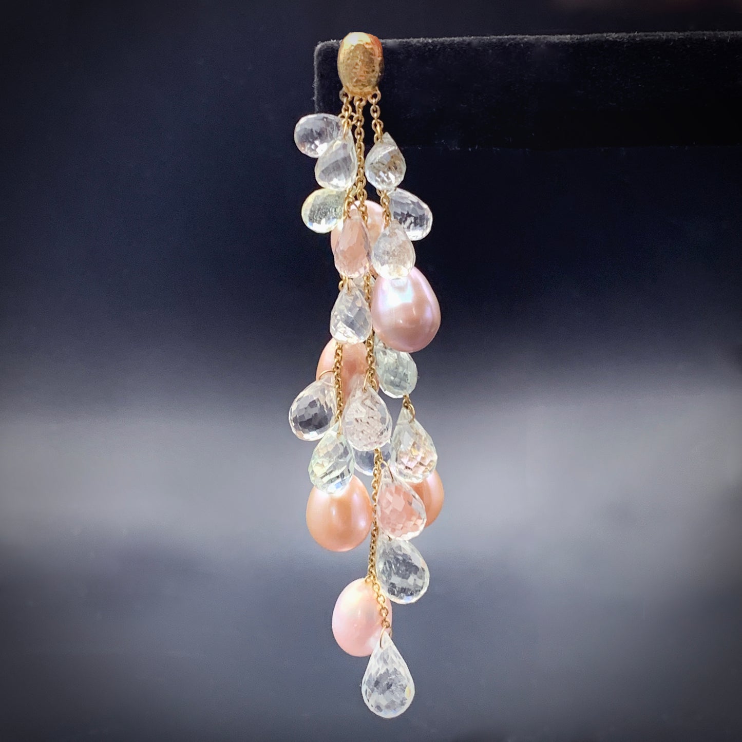 Vintage 18K, Pearl & Quartz Crystal Chandelier Pendant