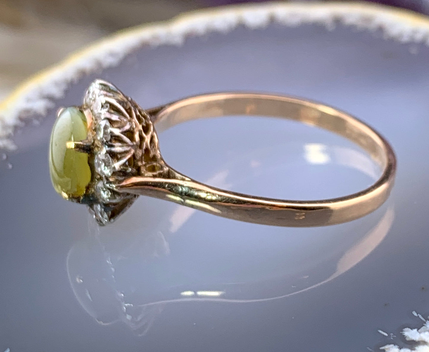 Vintage 12K, Diamond & Cats Eye Chrysoberyl Ring