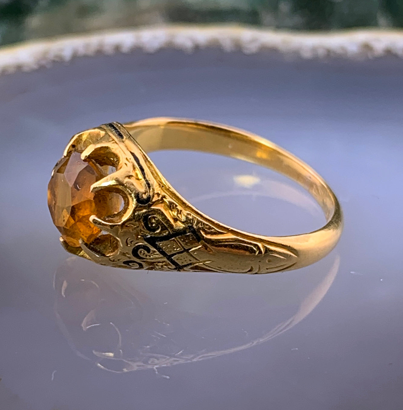 Antique American 14K, Citrine & Enamel Ring