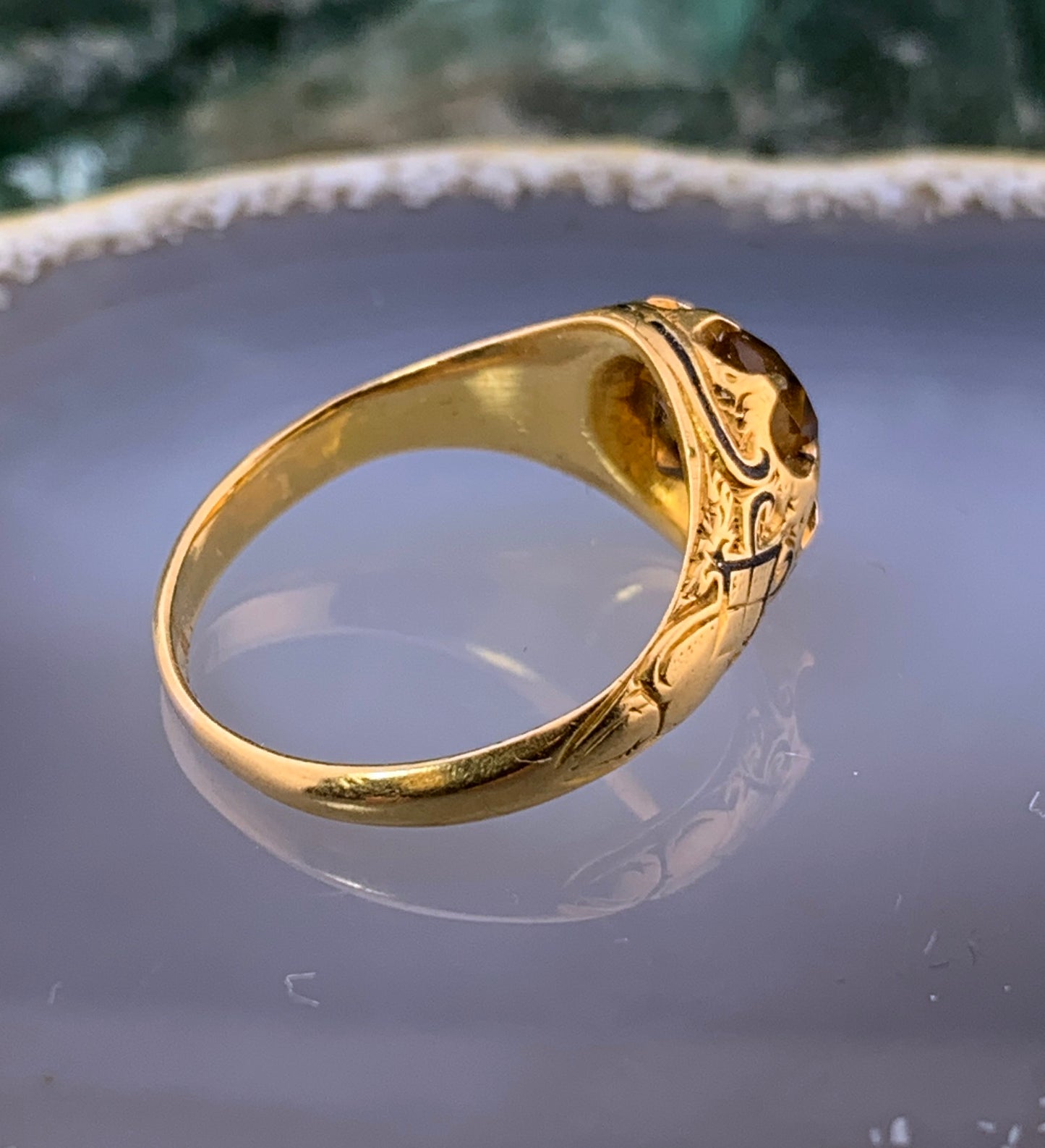 Antique American 14K, Citrine & Enamel Ring