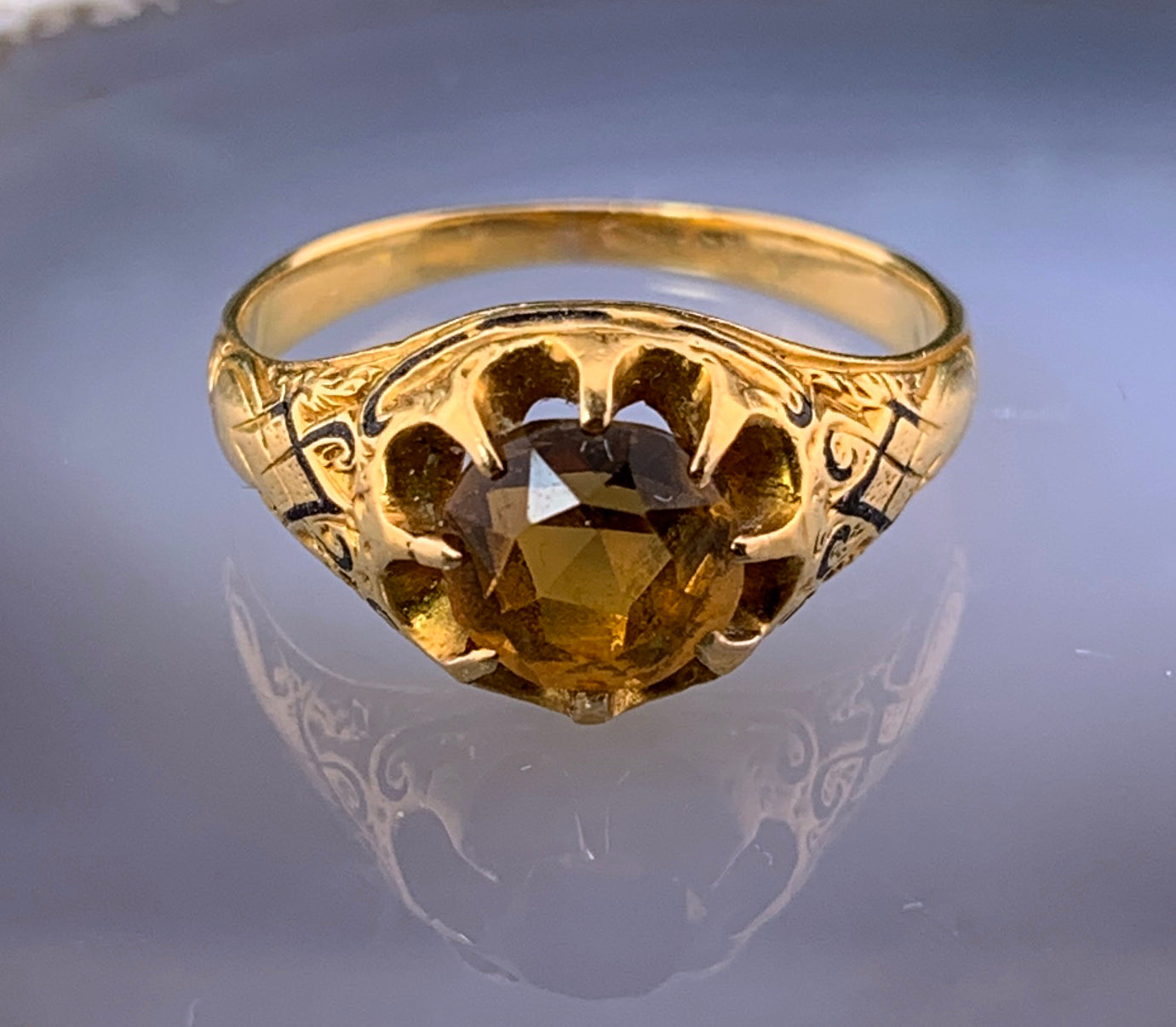 Antique American 14K, Citrine & Enamel Ring