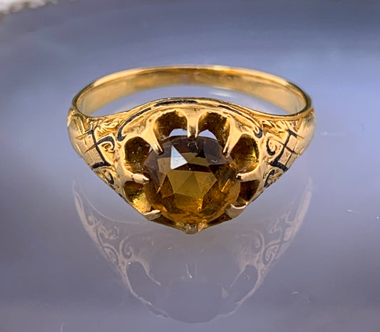 Antique American 14K, Citrine & Enamel Ring