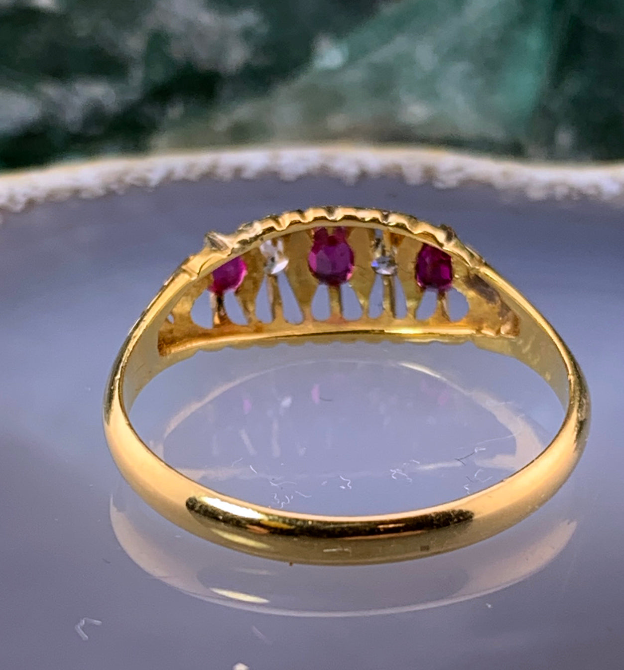 Antique English 18K, Diamond & Paste Ruby Ring