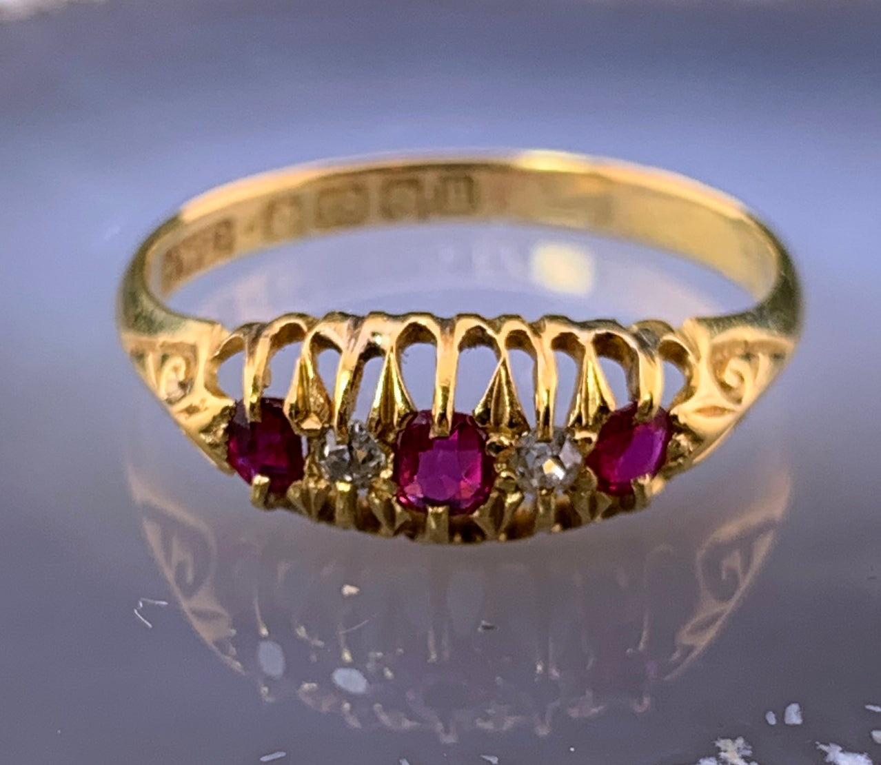 Antique English 18K, Diamond & Paste Ruby Ring