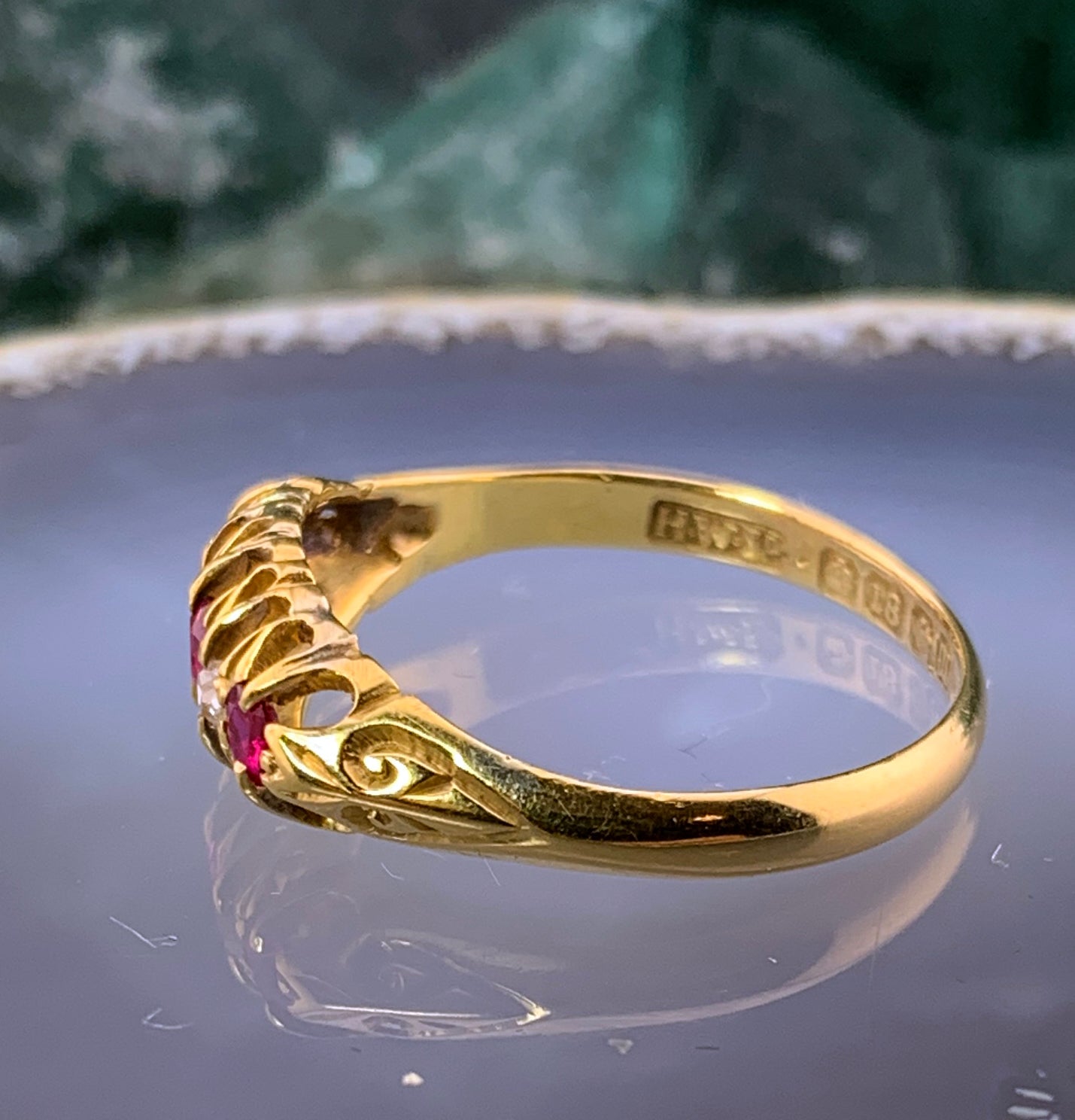 Antique English 18K, Diamond & Paste Ruby Ring